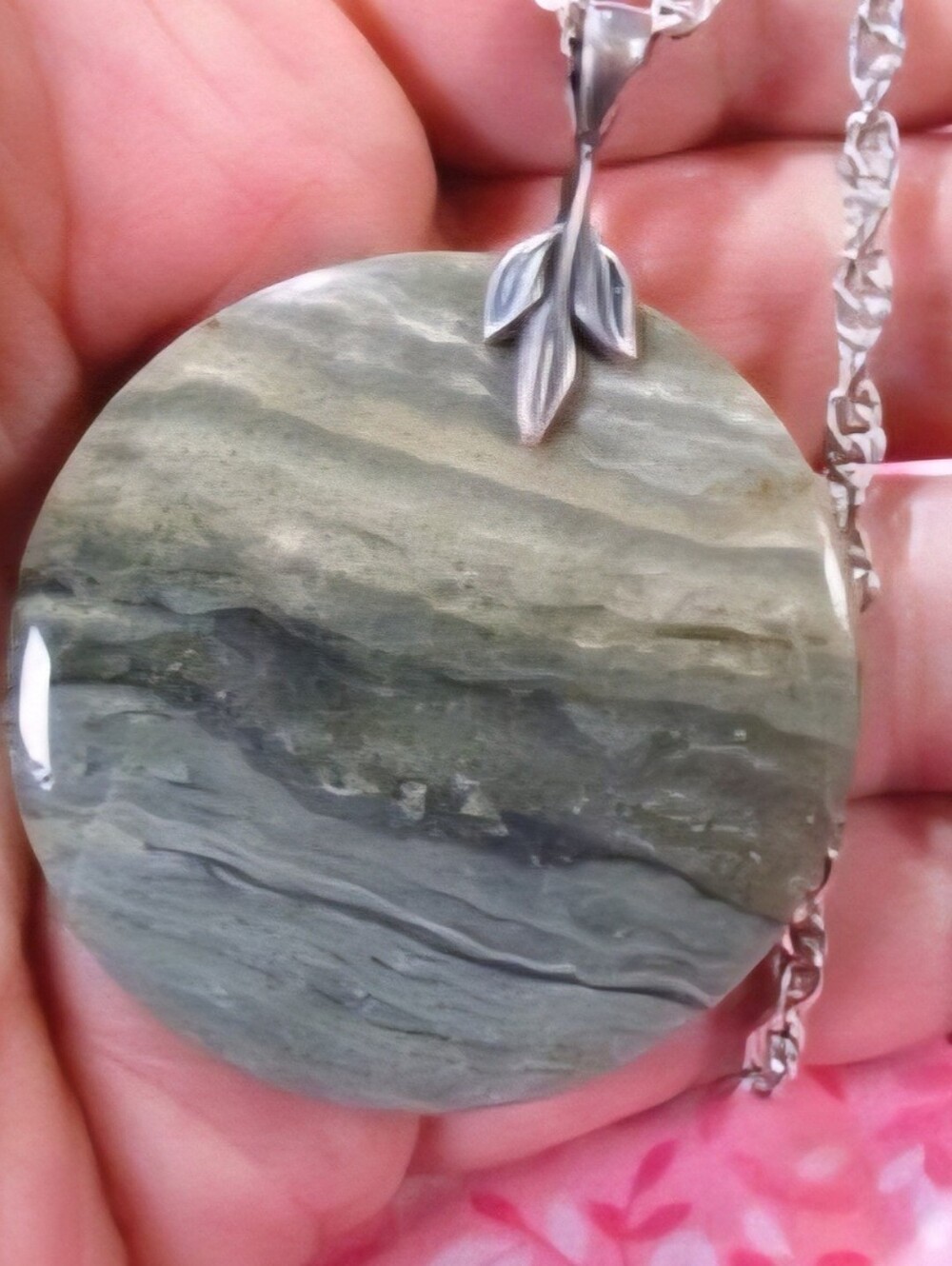 925 Silver Natural Zebra Jasper Round Pendant Necklace Multi Shades